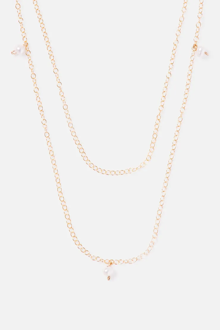 Tiered 14K Double Chain Accent Necklace