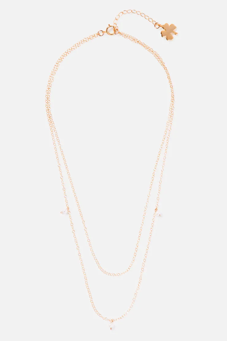 Tiered 14K Double Chain Accent Necklace