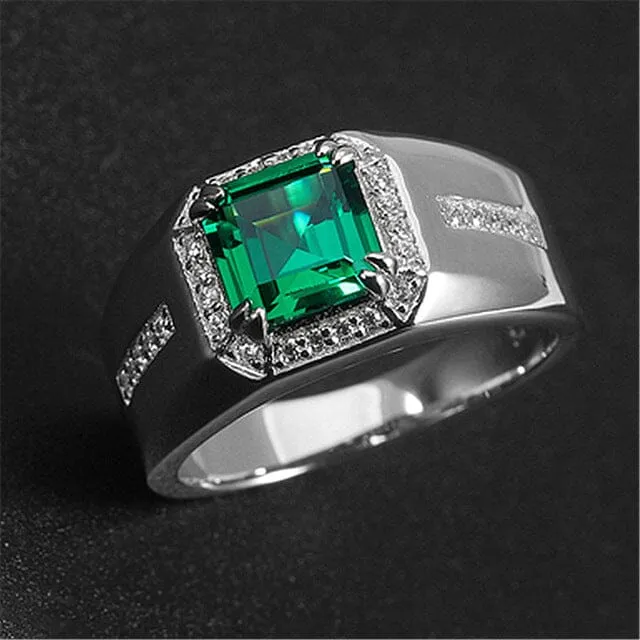 Trendy Emerald Sapphire Men Ring - 925 Sterling Silver