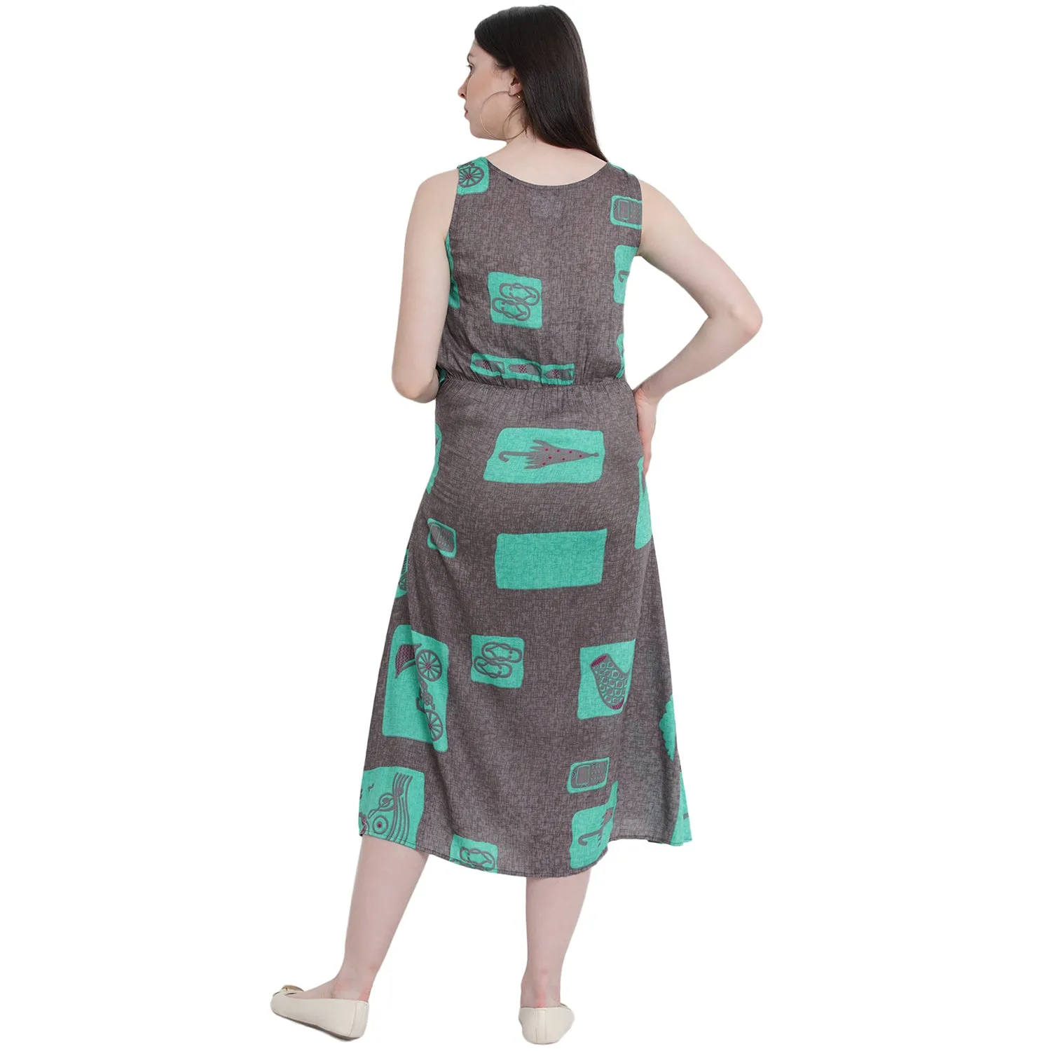 Turquoise Abstract Print Maternity and Nursing Midi Dress