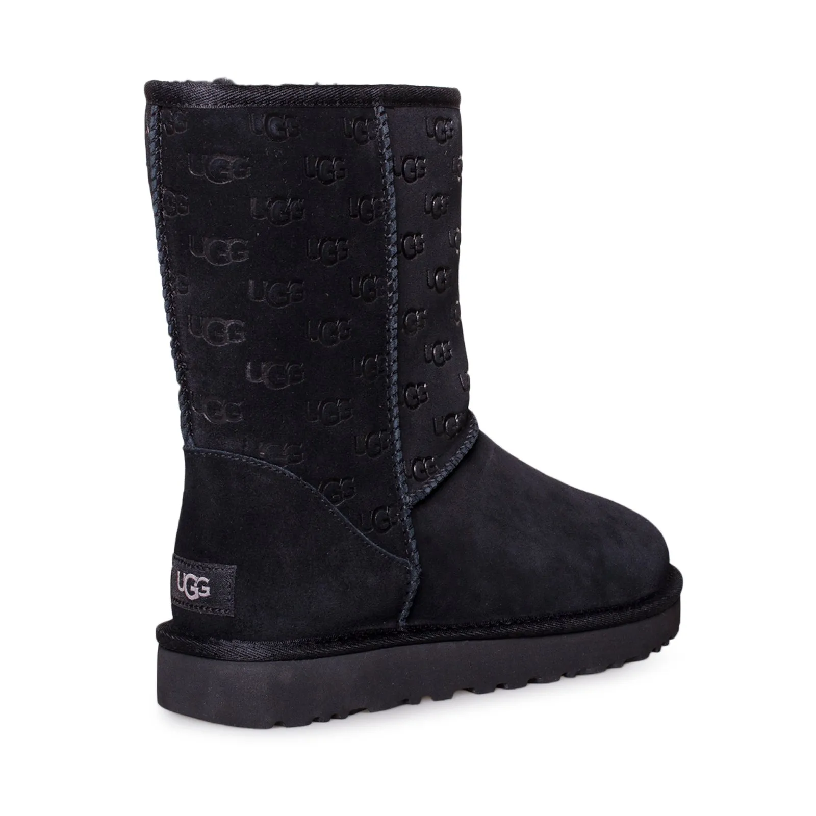 UGG Classic Short Embossed Logo Black Boots - Women's