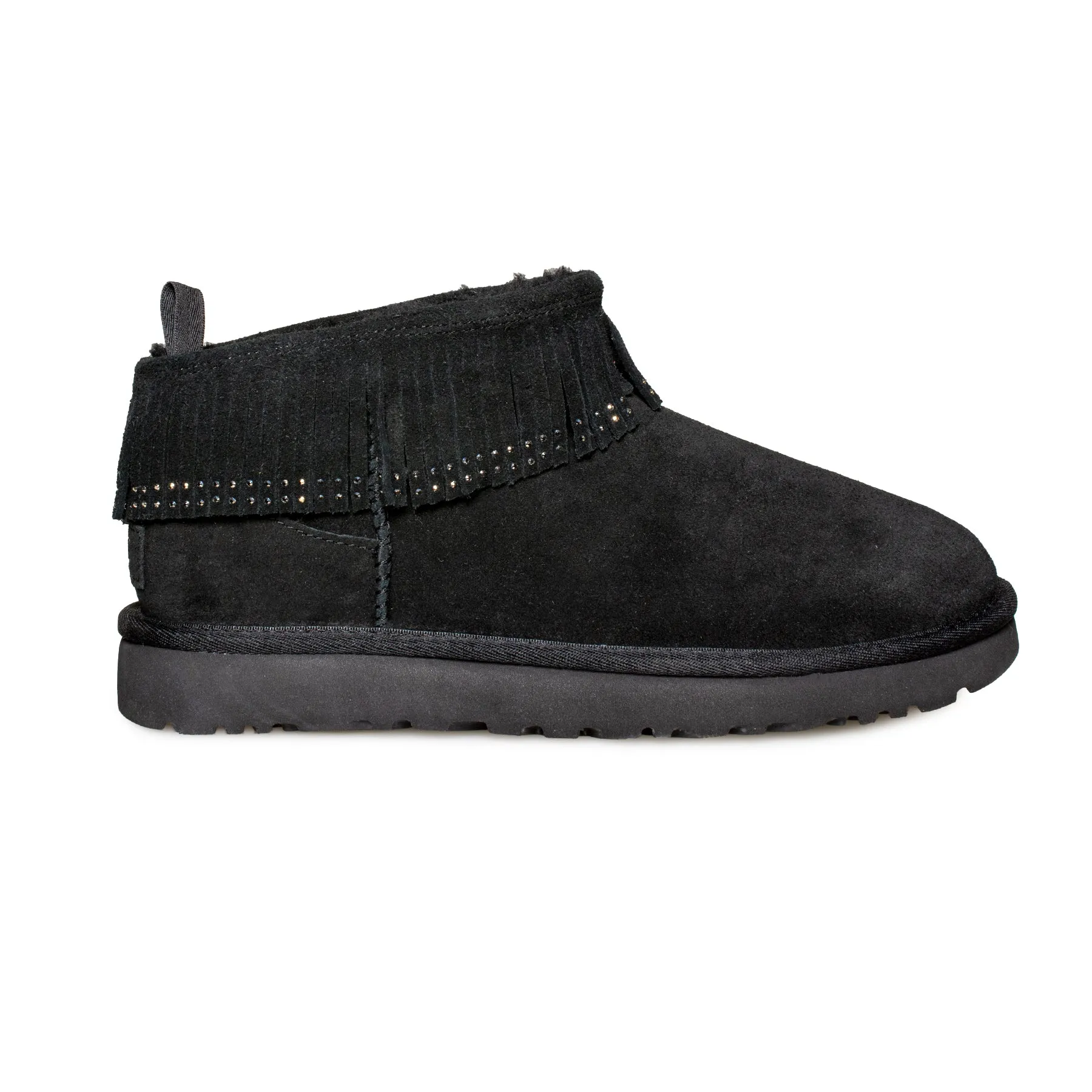 UGG Ultra Mini Fringe Bling Black Boots - Women's