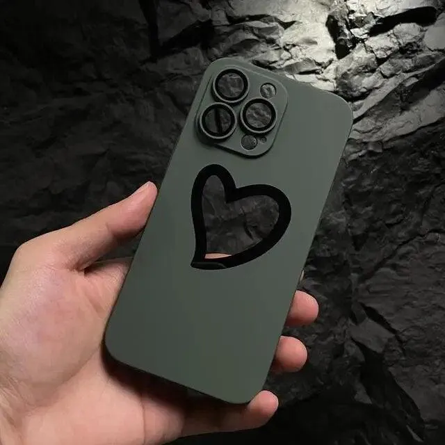 Ultra-Thin Cute Heart Hollow Phone Case for iPhone 14, 13, 12, 11 Pro Max, 14 Plus, and 11 with Matte Lens Film