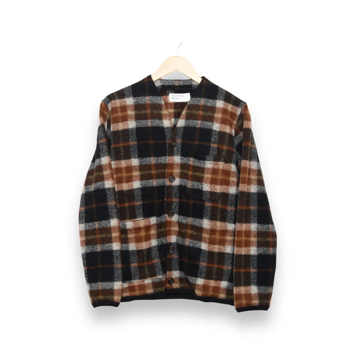 Universal Works Cardigan 29616 British Check Fleece brown