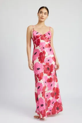 V NECK BIAS FLORAL MAXI DRESS