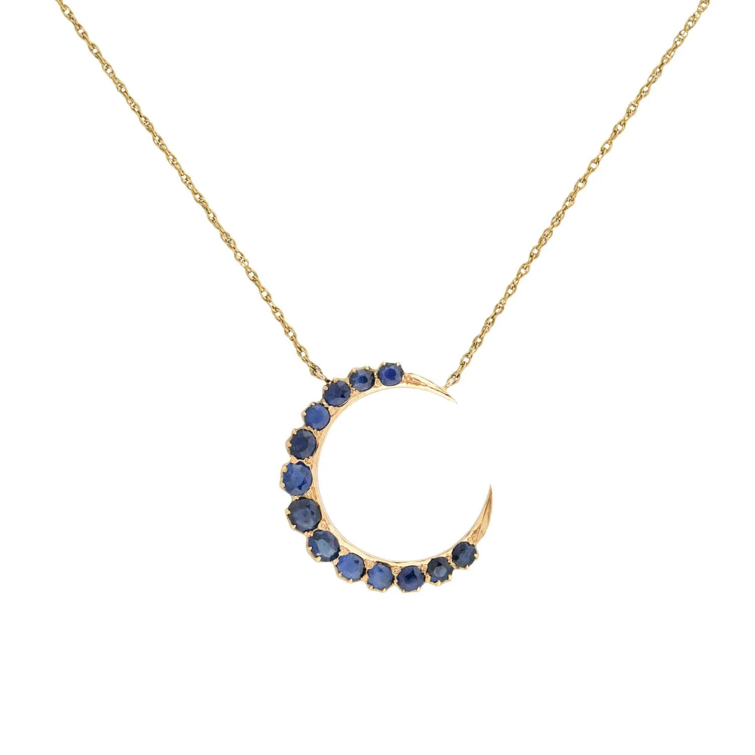 Victorian Style 14kt   Sapphire Crescent Moon Pendant Necklace