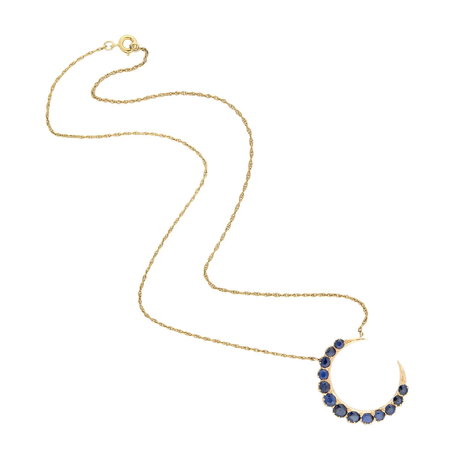 Victorian Style 14kt   Sapphire Crescent Moon Pendant Necklace