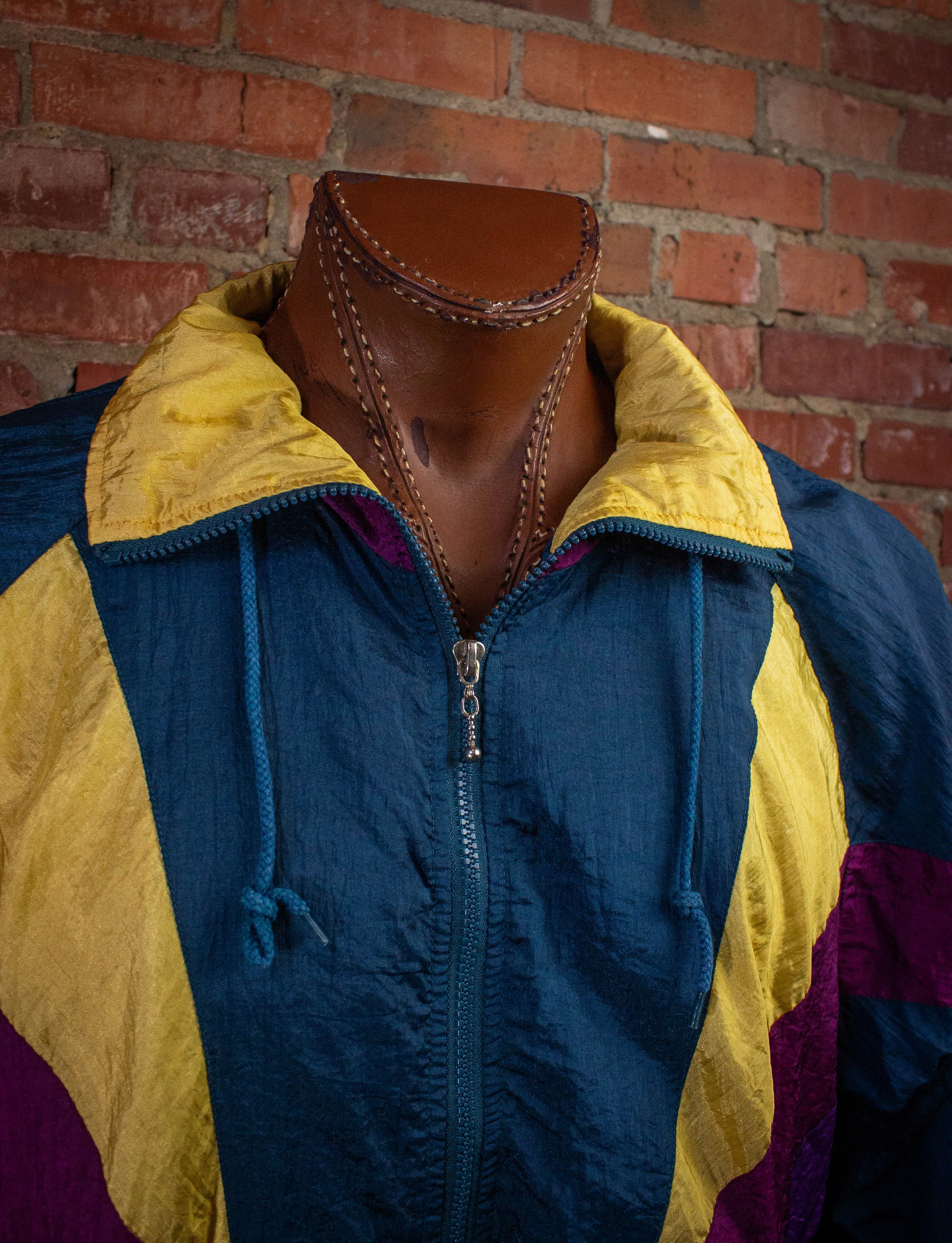 Vintage Athletic Works Nylon Bomber Jacket Purple/Blue/Yellow XL