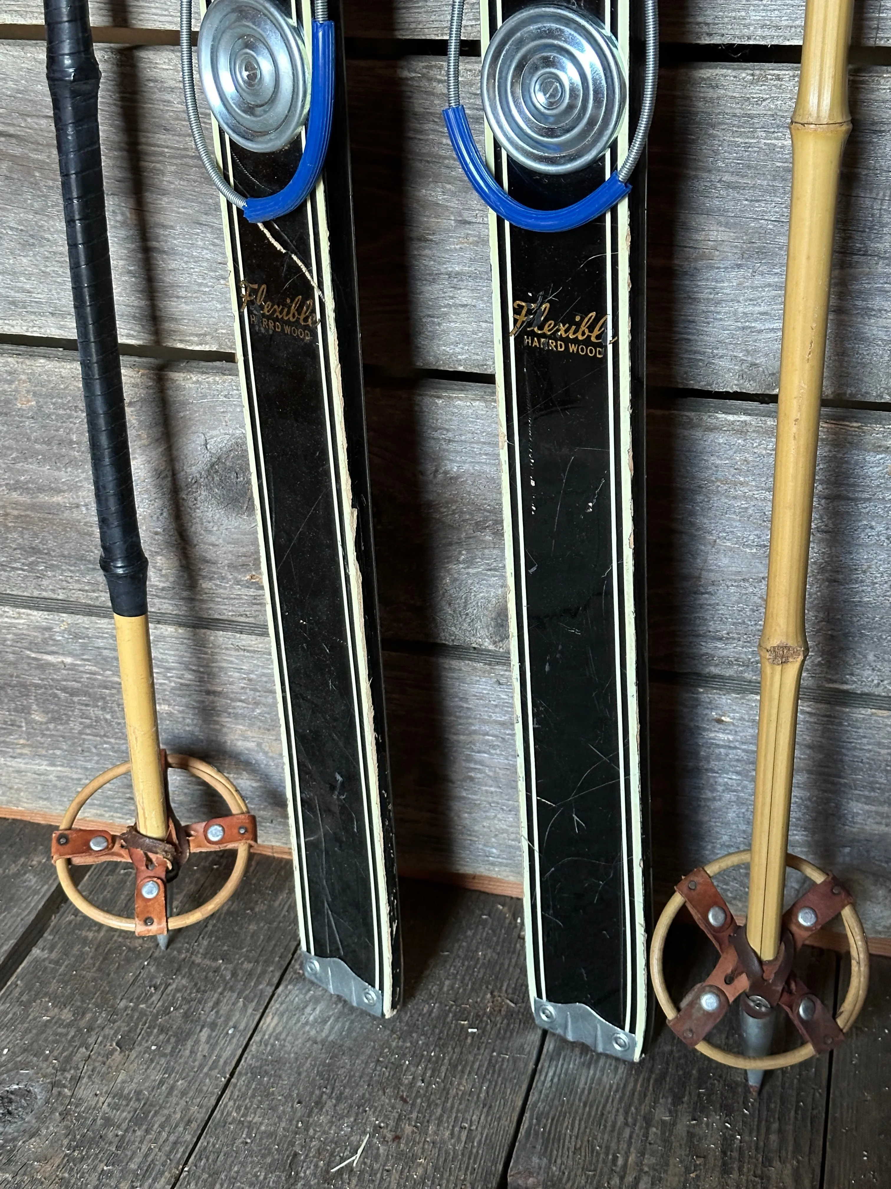 Vintage Junior Skis and Poles Set - Black (1950s-1960s)