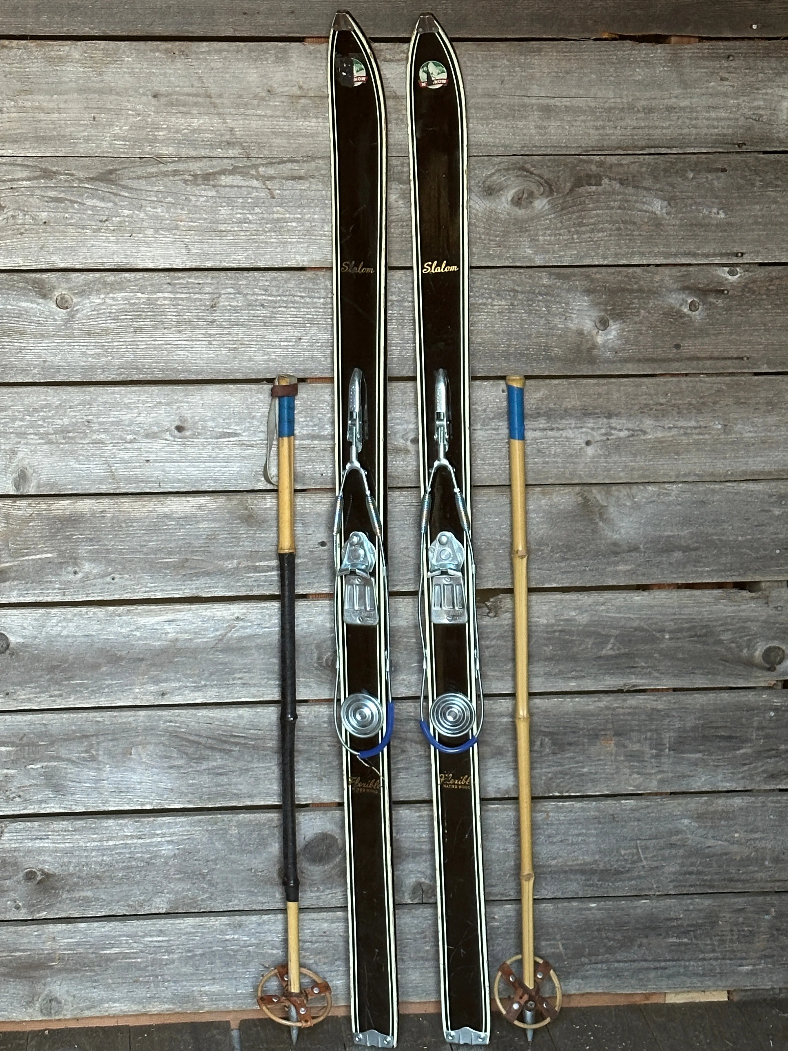 Vintage Junior Skis and Poles Set - Black (1950s-1960s)