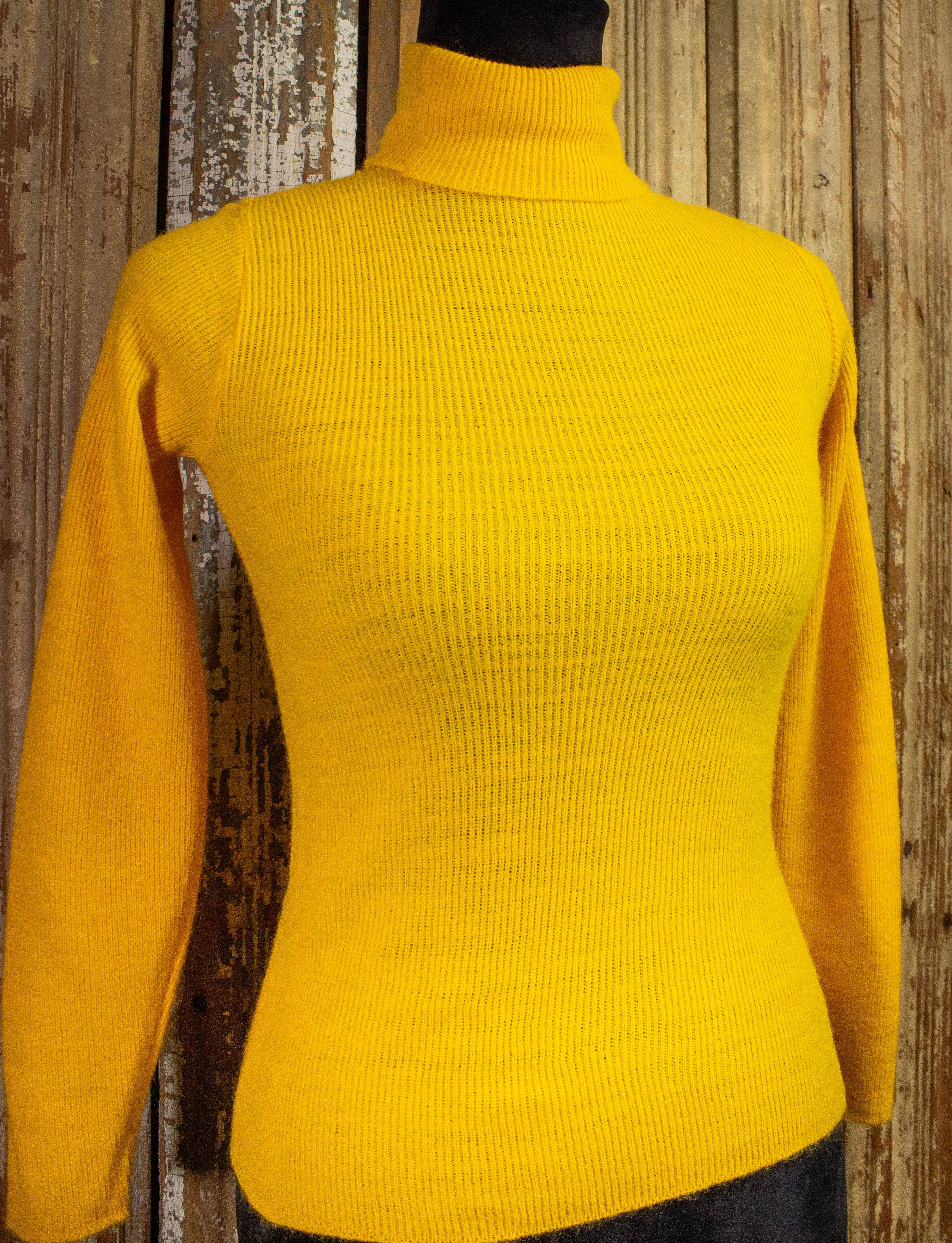 Vintage Knit One Turtleneck Sweater 70s Yellow XS