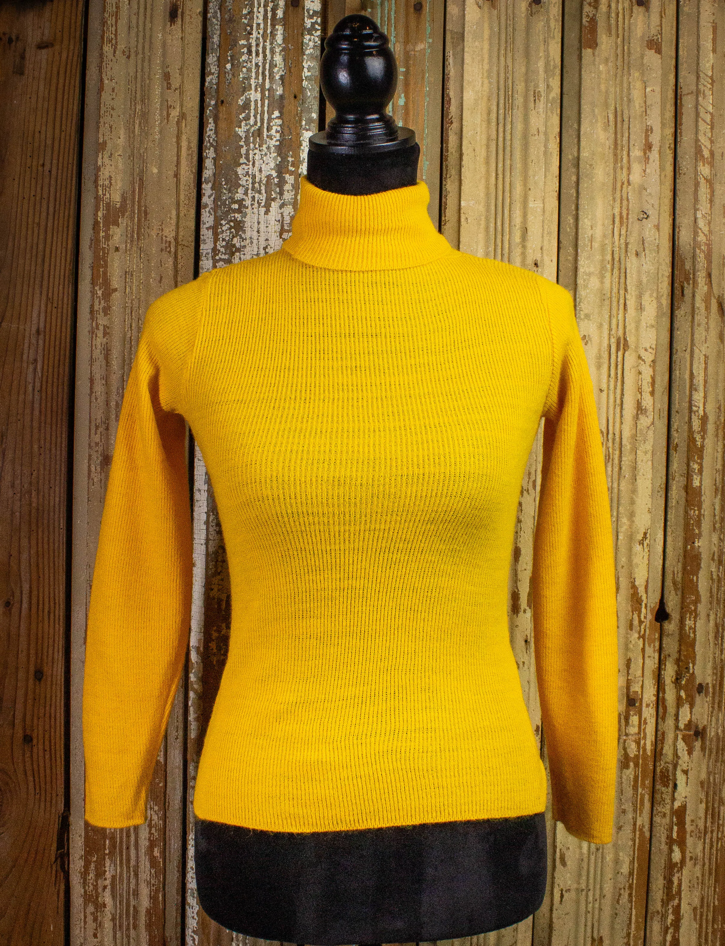 Vintage Knit One Turtleneck Sweater 70s Yellow XS