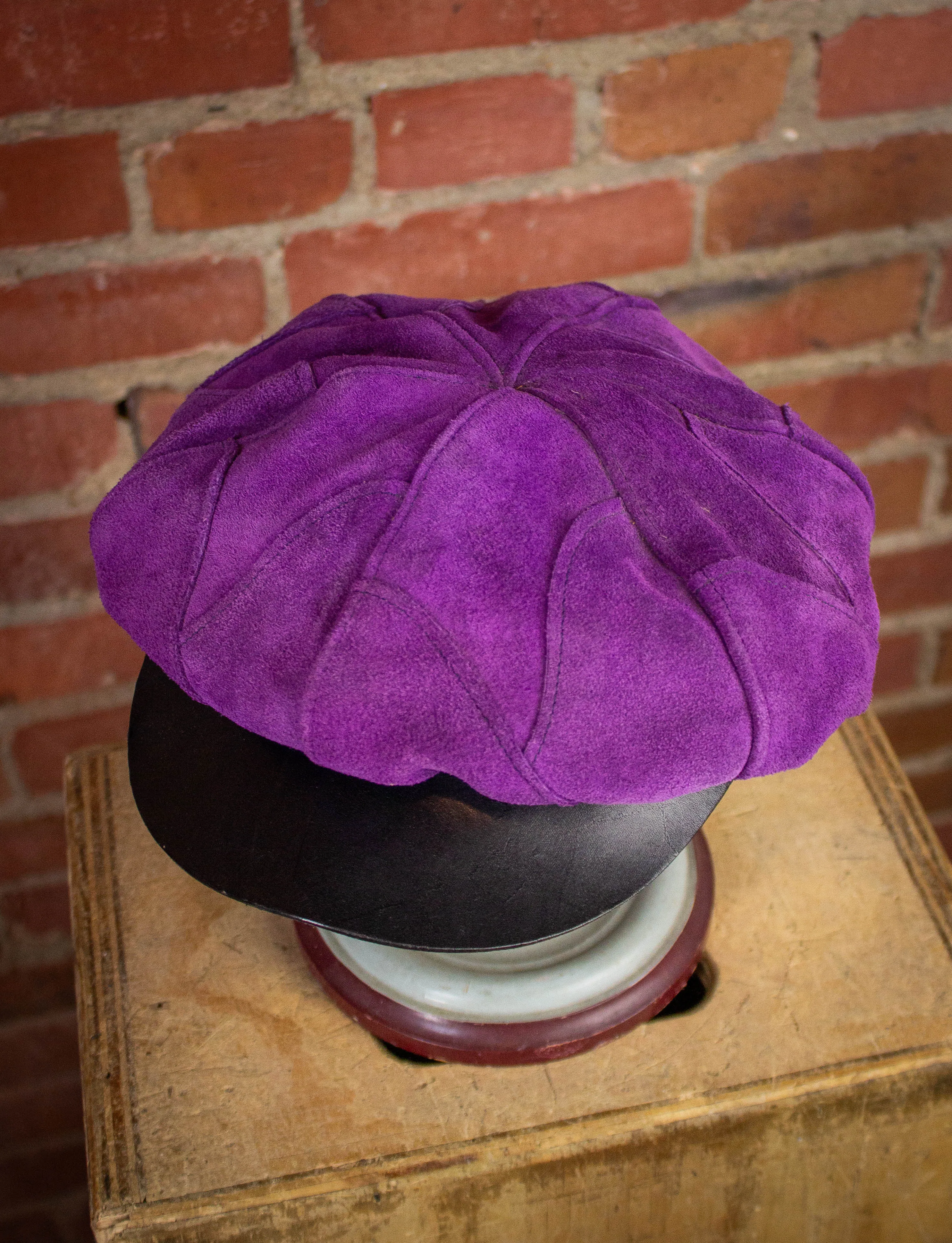 Vintage Purple Suede Biker Hat 70s Small