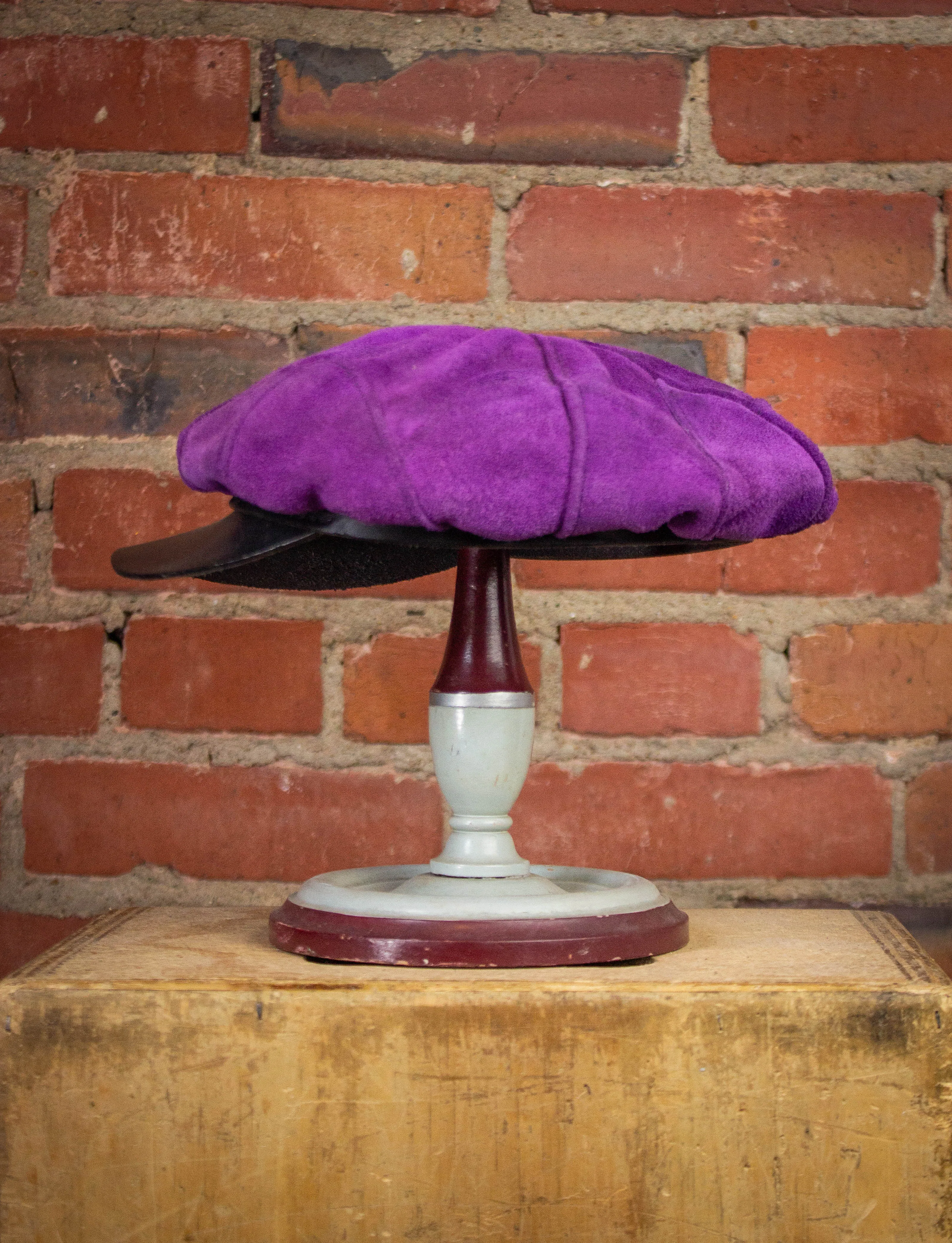 Vintage Purple Suede Biker Hat 70s Small