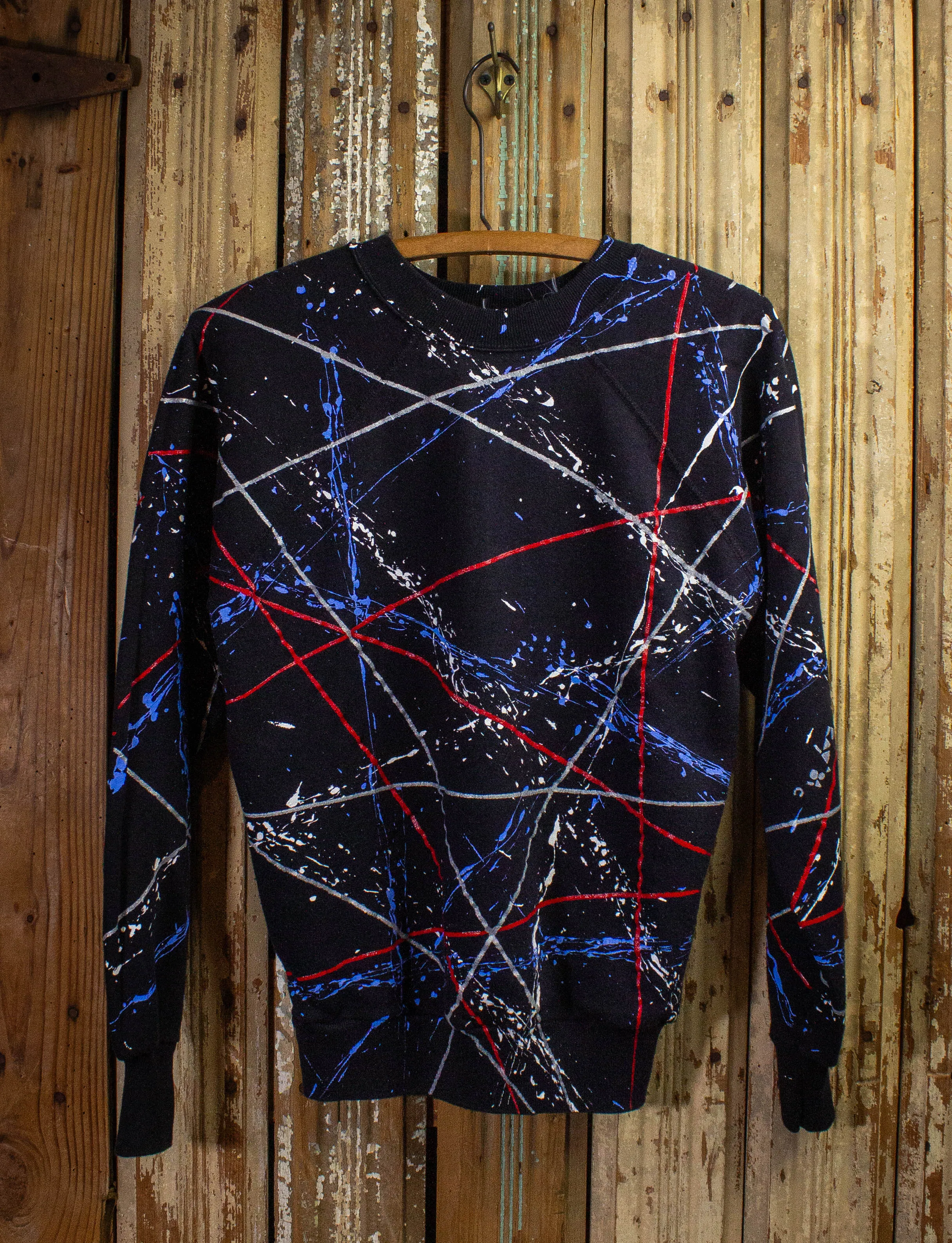 Vintage Splatter & Lines Sweatshirt 80s Black Medium