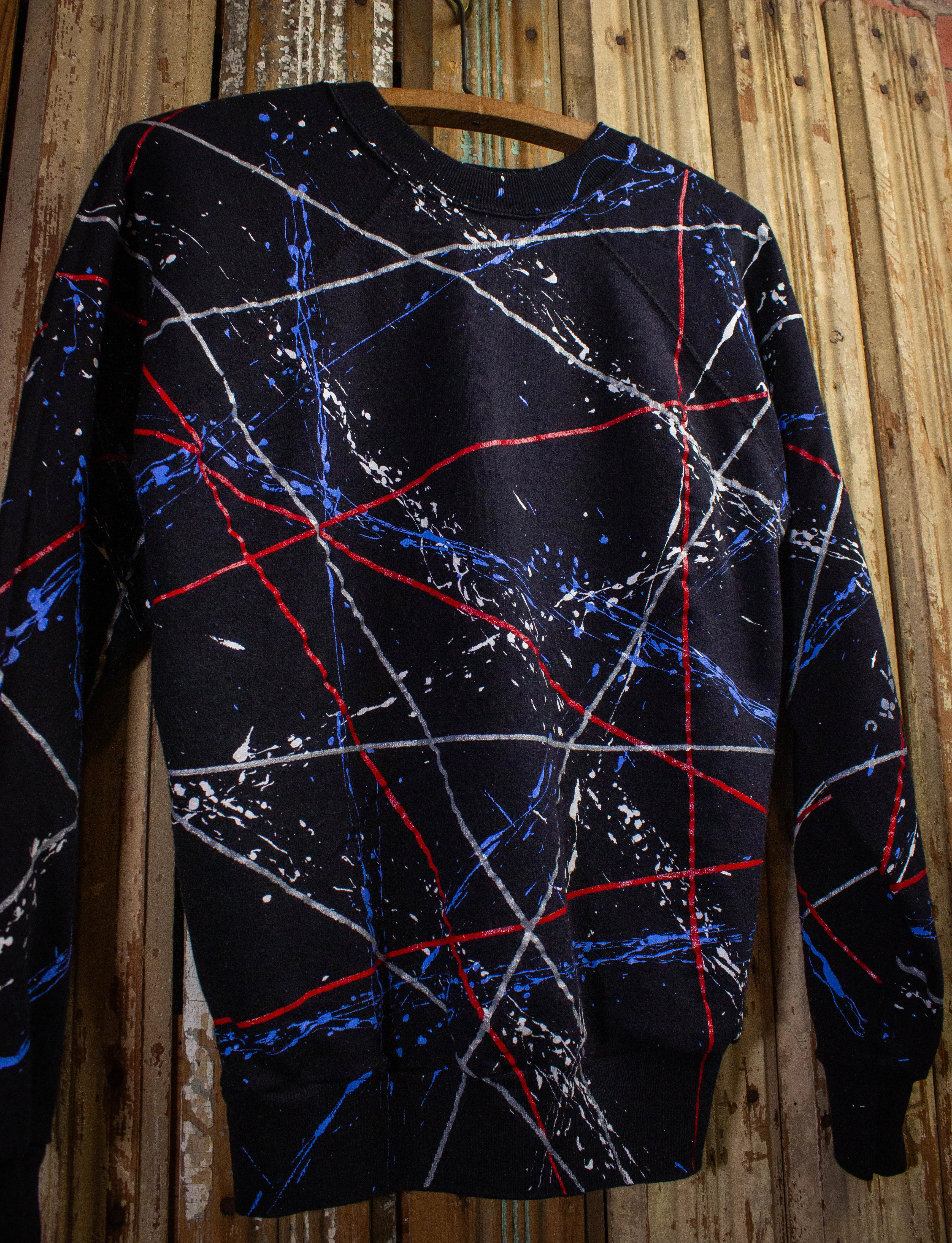 Vintage Splatter & Lines Sweatshirt 80s Black Medium