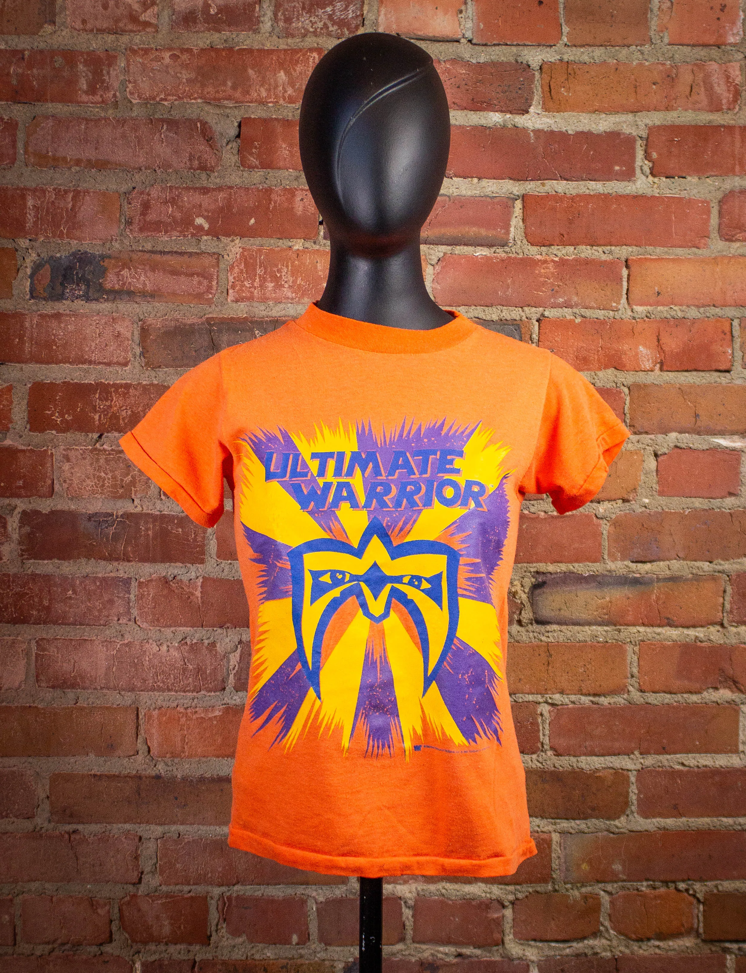 Vintage Ultimate Warrior WWF Graphic T Shirt 1988 Orange XXS