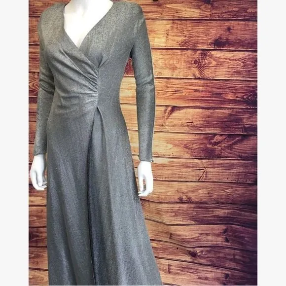 VintageSilverLame Faux Wrap Gown Long Dress