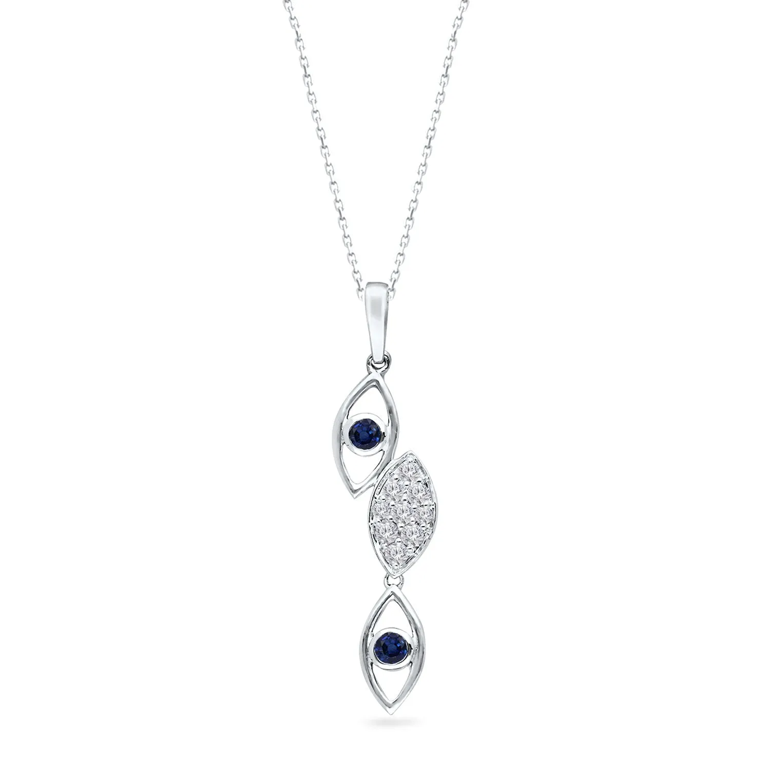 White Gold Sapphire & Diamond Evil Eye Pendant