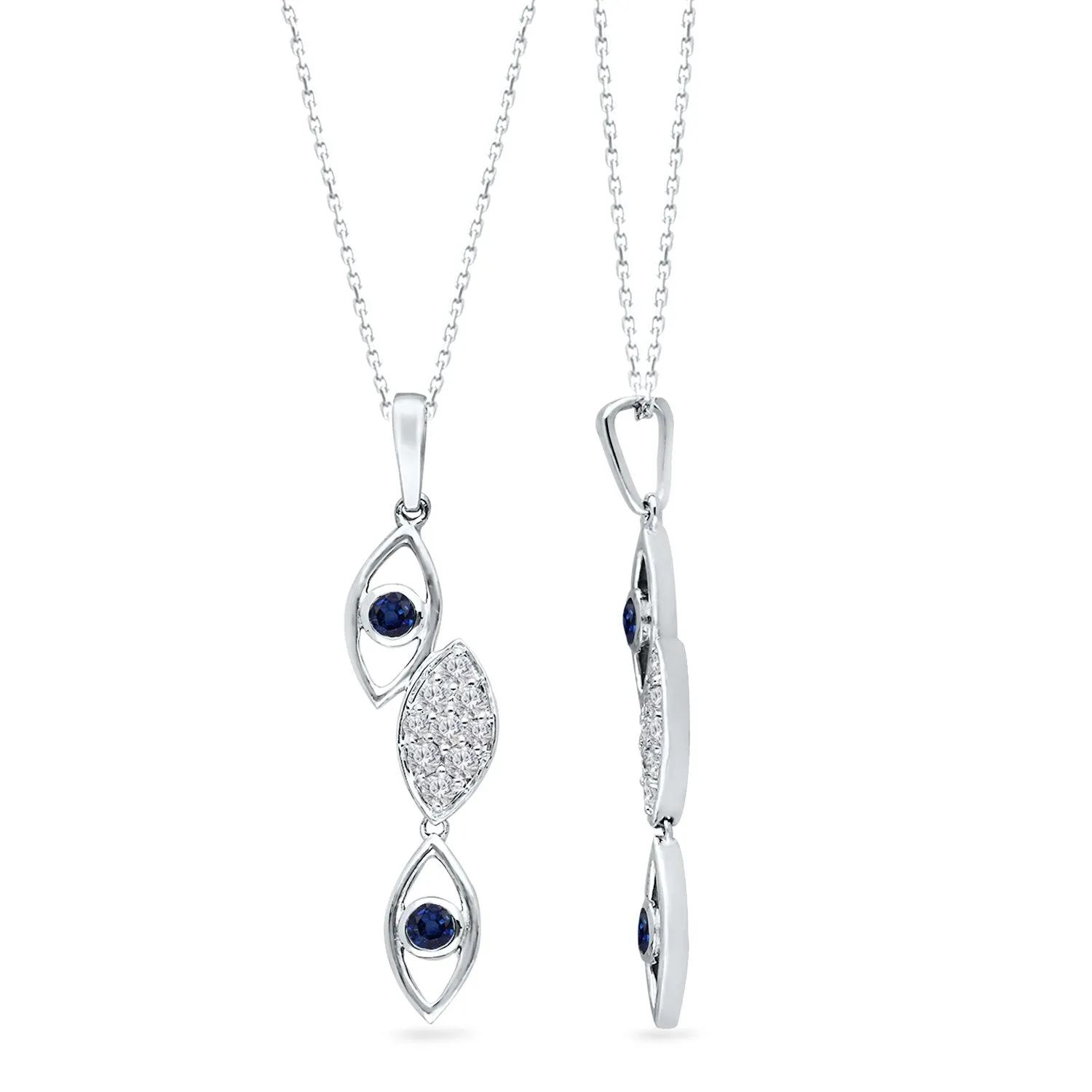 White Gold Sapphire & Diamond Evil Eye Pendant