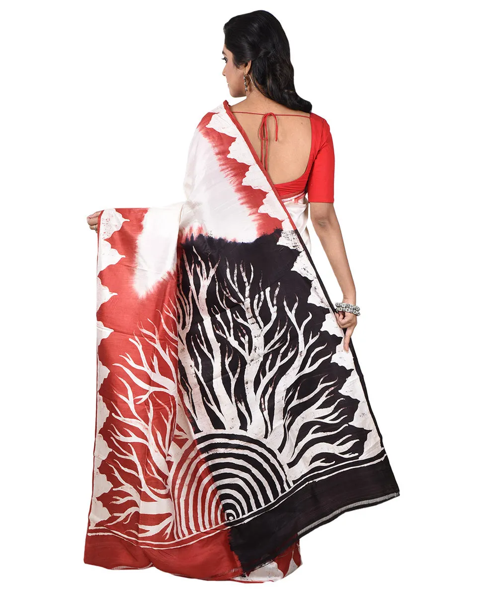 White red silk handloom batik print saree