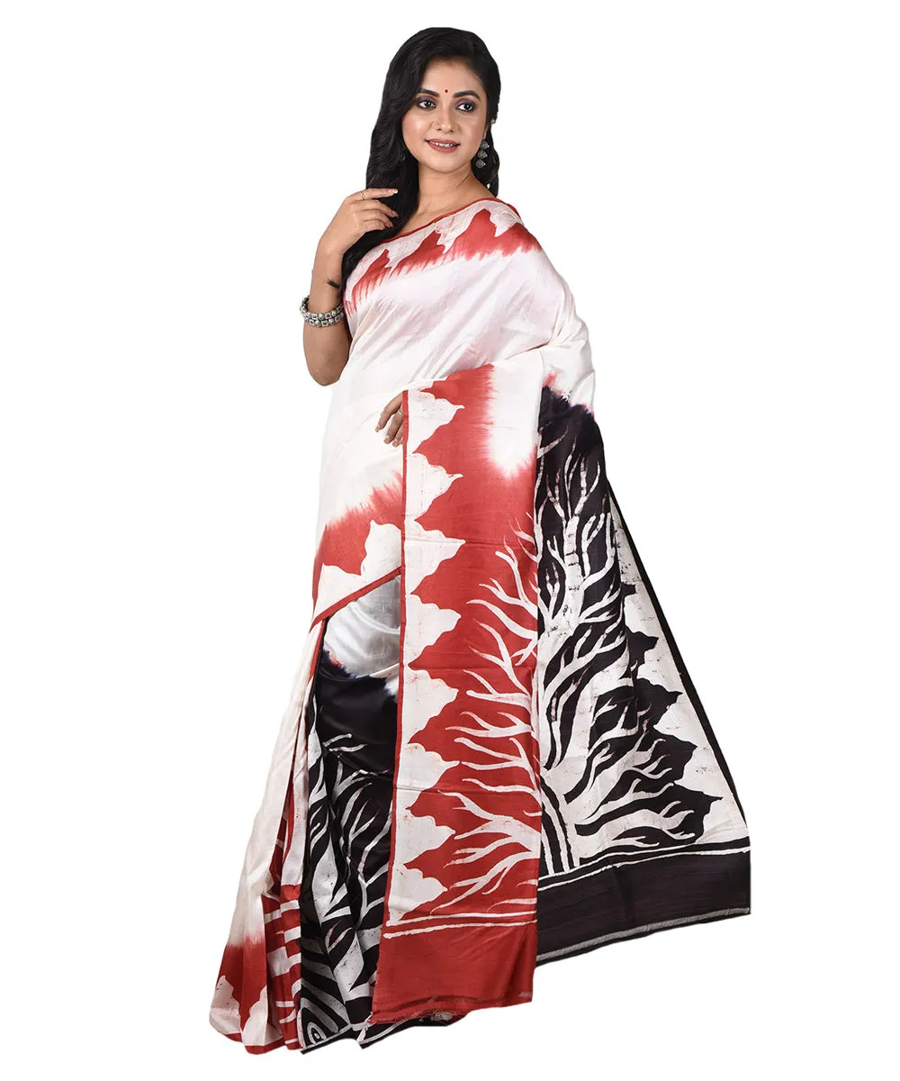 White red silk handloom batik print saree