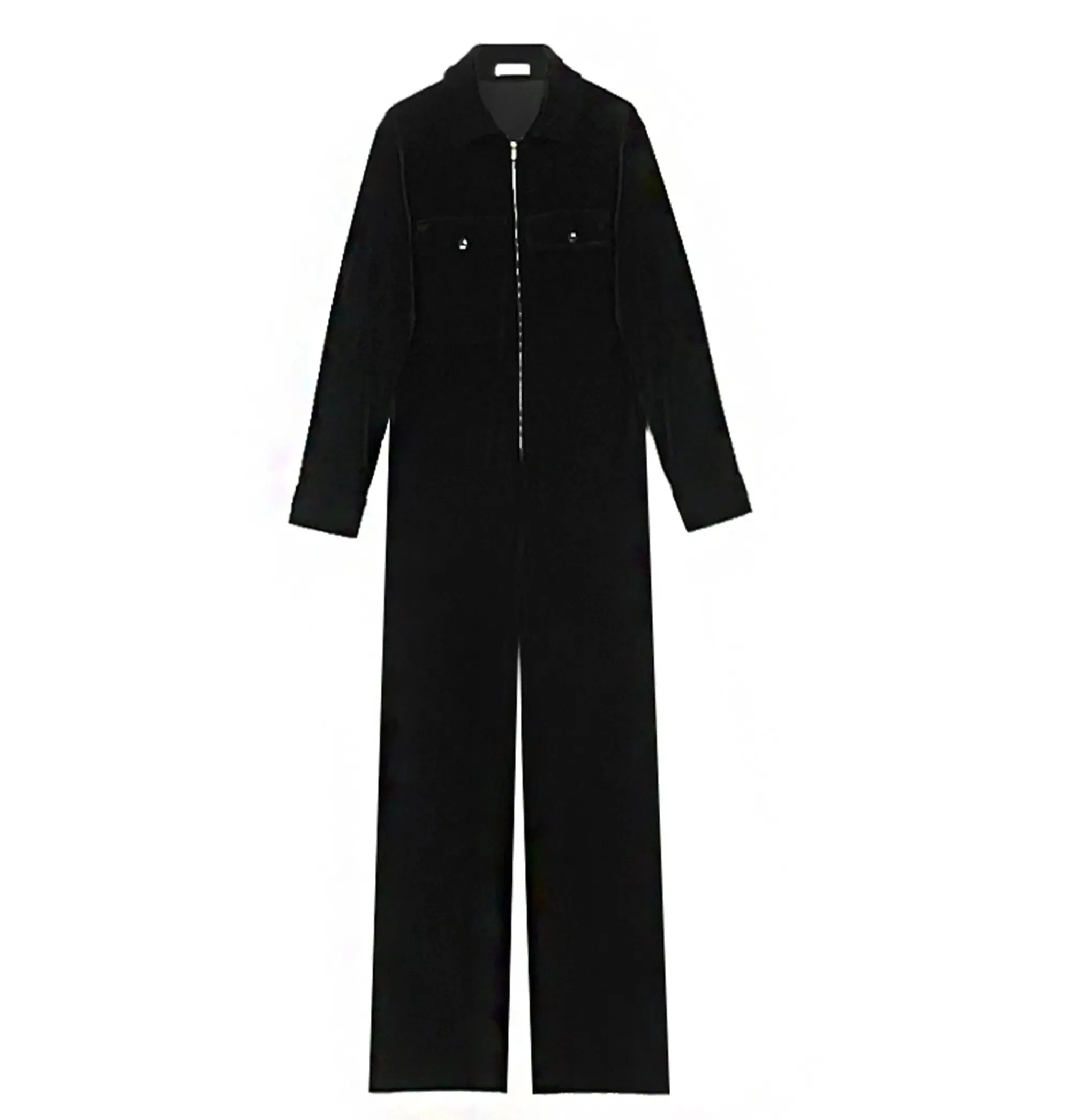 Women Black Velvet loose jumpsuit,Long Sleeves Romper,Shirt Straight Pants Jumpsuit,Jumpsuit women formal,Corset Top Wide Leg Pants Overalls