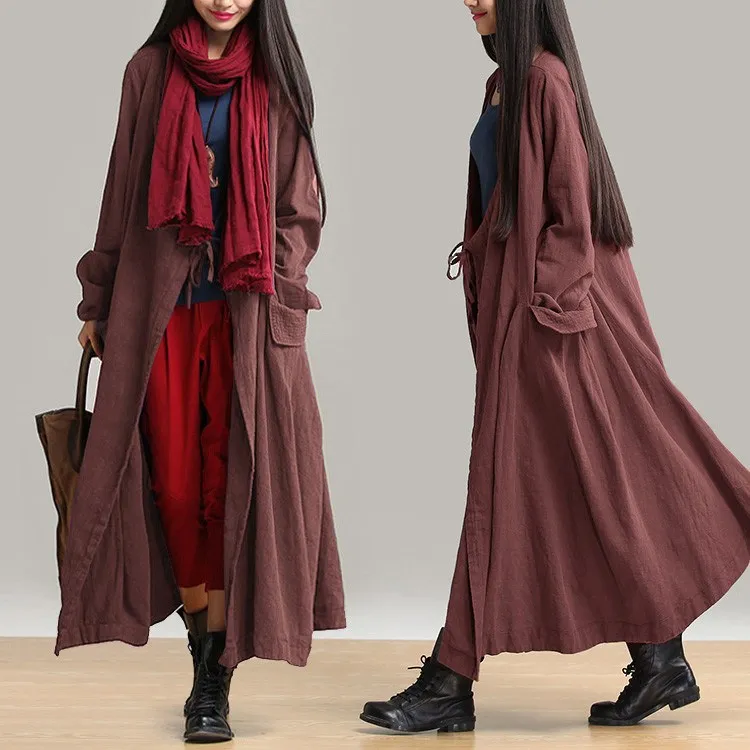 Women Cotton Linen Loose Fitting Winter Long Coat