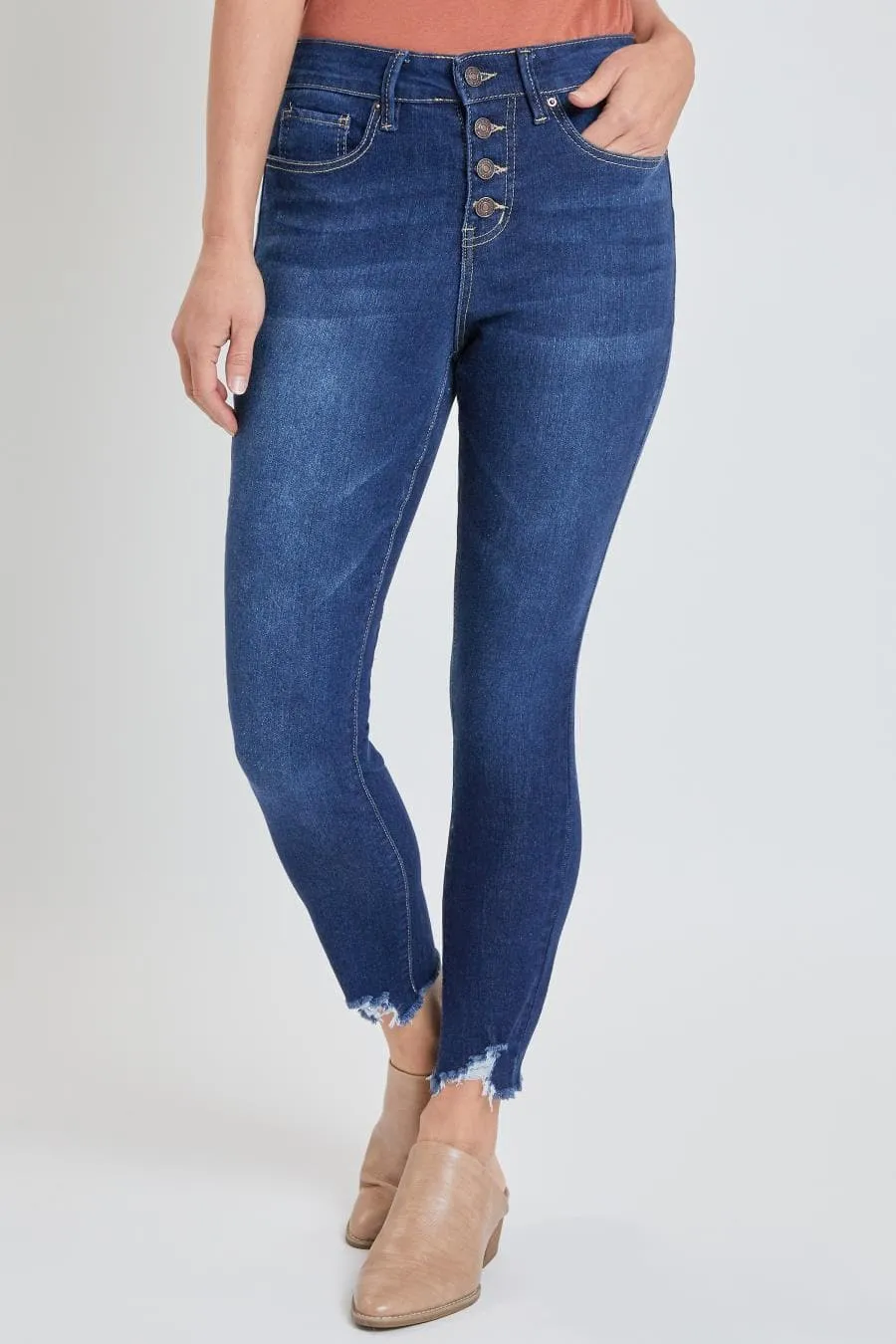 Women's Exposed 4 High Rise Button Skinny Ankle Sustainable Jeans