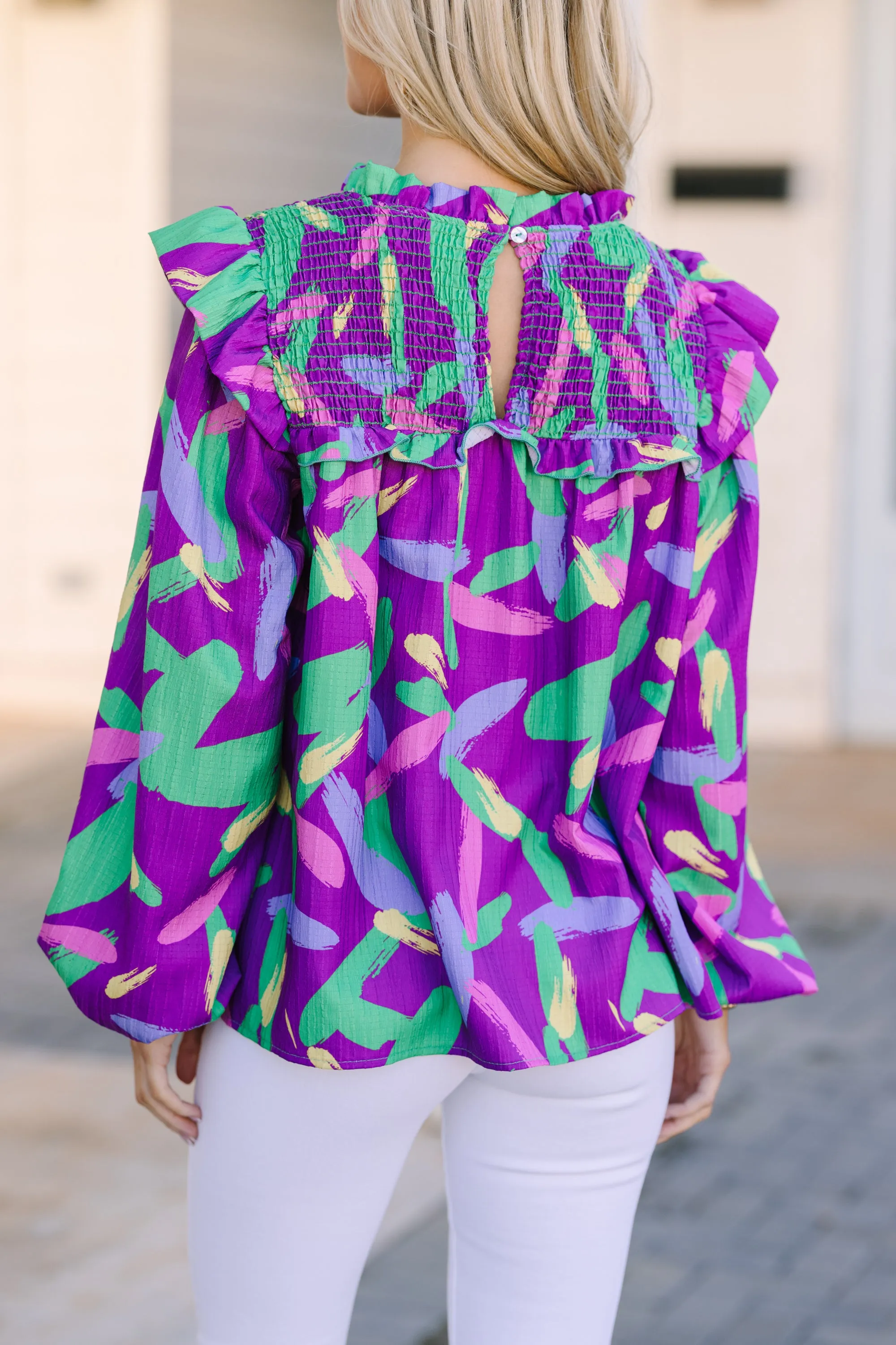 Work It All Out Purple Abstract Blouse