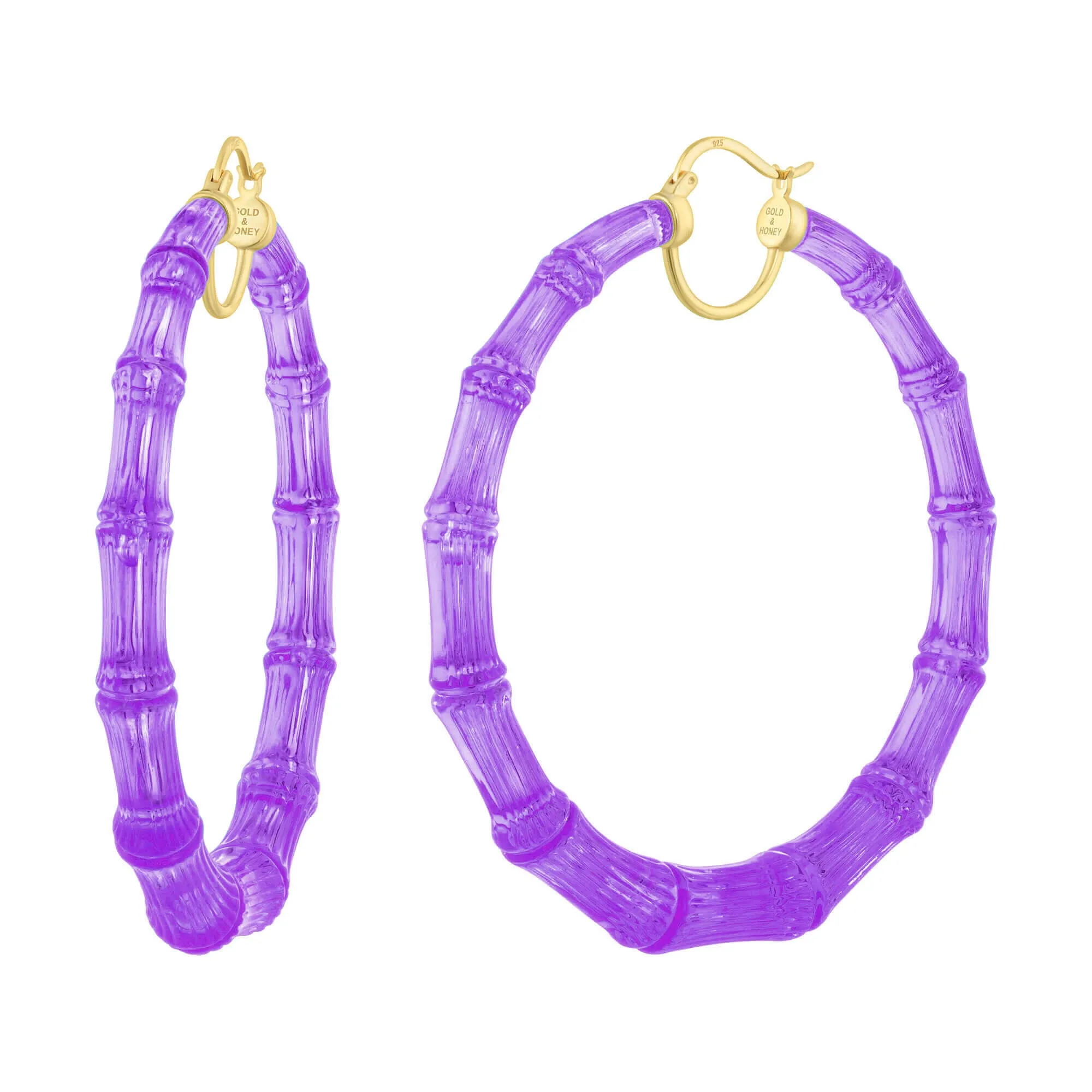 XL Purple Grape Lucite Bamboo Hoop Earrings