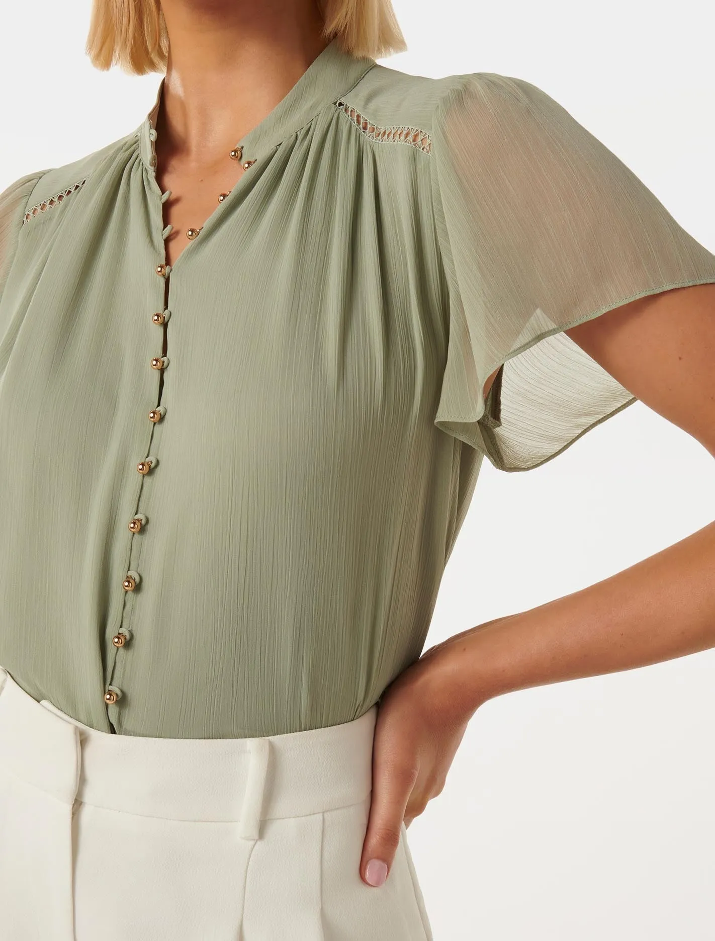 Yvonne Flutter Trim Spliced Blouse